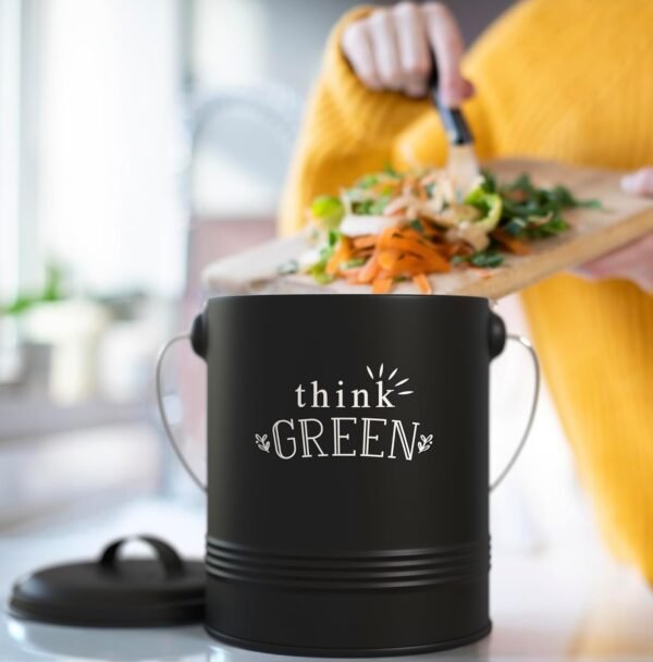 Barnyard Designs Compost Bin for Kitchen Counter - 1.2 Gallon Countertop Composter with Extra Smell-Absorbing Filters and Inner Bucket for Easy Cleaning - Food Waste Bin for Kitchen with Lid (Black) - Image 5
