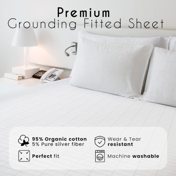 Adamson Grounding Fitted Sheet King Size, Earthing Sheets - Pure Silver Fiber & Organic Cotton + Grounding Cord + Tester Pen Included - 5-Year Warranty (White, King - 76"x80"x15) - Image 2