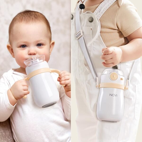 NCVI Kids Stainless Steel Straw Cup for Toddlers 1-3 Years Old, Training Tumbler with Straw Spill Proof with Handle, Insulated Bottle to Keep Cold Warm for Water/Milk/Drink, Yellow 10floz - Image 7