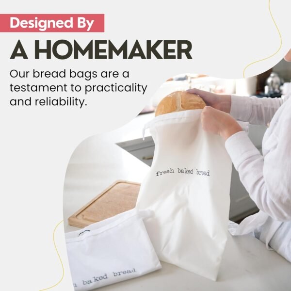 Reusable Bread Bags for Homemade Bread | 2-Pack 13"W x 18"H Plastic Reusable Bread Bag w/Food Grade Liner, Metal Zipper & Buckle | Freezer Safe, Machine Washable Sourdough Bread Storage - Image 7