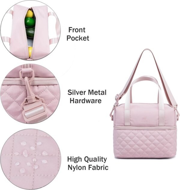 NOL Natural Organic Lifestyle Women Reusable Lunch Bag Leakproof Medium Insulated Nylon Cooler Bag with Detachable Strap (Pink) - Image 4