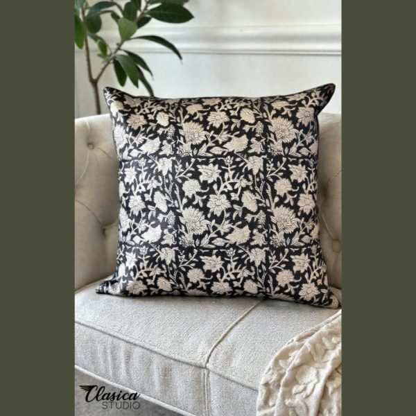 Clasica Studio Vintage Floral Throw Pillow Cover 18x18 Black Modern Transitional Double-Sided - Image 3