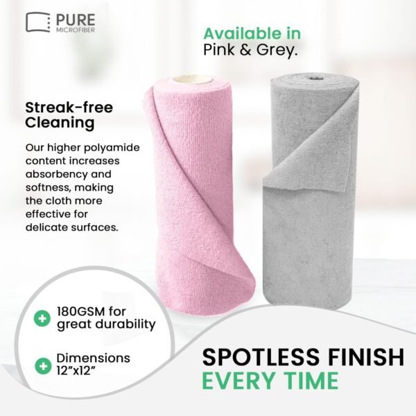 Reusable Paper Towel - Microfiber Cleaning Cloth Roll, Lint-Free, Non-Abrasive, Highly Absorbent, Ultra-Fine Material - Ideal for Home, Auto, Pro Cleaners, Opticians & Photographers (Pink) - Image 5