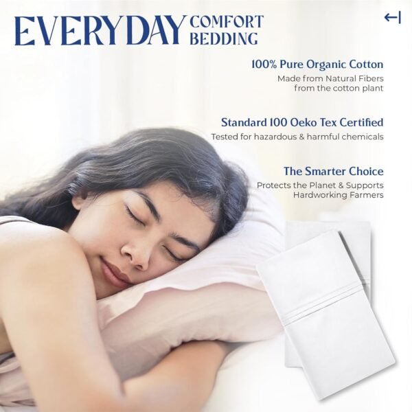 Mayfair Linen 100% Organic Cotton Percale Pillow Cases King Size Set of 2 - Cotton Percale Pillowcases King, Soft Cooling Pillow Cases for Sleeping, Cotton Pillow Covers for King Pillows - White - Image 4