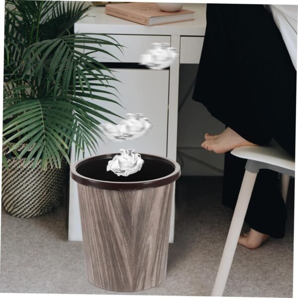 Imitation Wood Grain Trash Can Retro Bin Garbage Can Bedroom Trash Bin Kitchen Garbage Can Wastebasket Top Lid Retro Style Trash Cans Retro Trash Can Compost Bin Sink Mini Plastic - Image 8