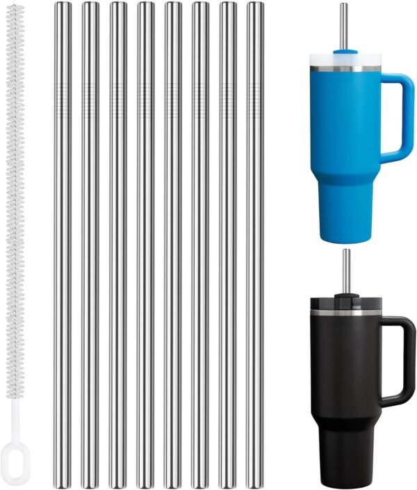 Tomorotec 8-Pack Stainless Steel Straws Fit for 40oz Stanley Tumblers, 12" Metal Straws for Stanley Cup with 1 Brush, Reusable Drinking Straws for Smoothies, Milkshakes, Dishwasher Safe & BPA-Free