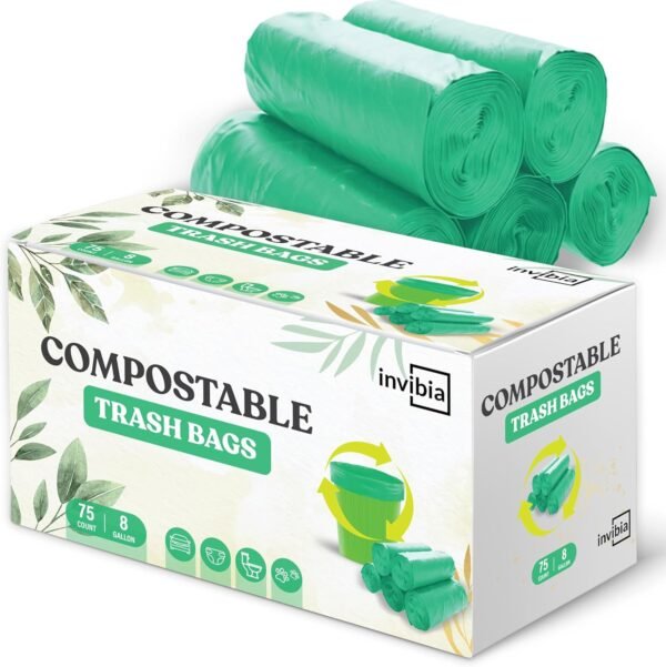 Compostable Trash Bags | Kitchen Compost Bag for Countertop Bin | Odor Control Disposable Bags | Small Biodegradable Trash Bags with Large Capacity | Recyclable Trash Bags - 75 Pack (Green)