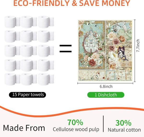 8 Pcs Swedish Dishcloths for Kitchen, Rose Castle Reusable Swedish Cloths Sponge, No Odor, Biodegradable, Super Absorbent, Washable Quick Drying Swedish Paper Towels, 4 Patterns - Image 5