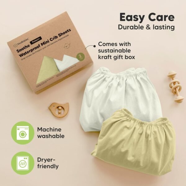 2-Pack Pack and Play Sheets, Waterproof Mini Crib Sheets Fitted - Organic Cotton Pack N Play Sheets for Graco Pack and Play Mattress, Playard Baby Crib Sheets, Neutral for Boy,Girl, Toddler (Oregano) - Image 8