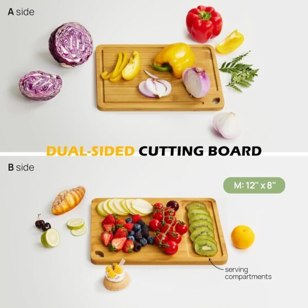 Medium Bamboo Cutting Board for Kitchen - 12 Inch Wood Cutting Boards with Juice Groove and Handles, Wooden Chopping Board for Meat, Cheese, Fruit & Vegetables (Pre Oiled, Natural) - Image 4