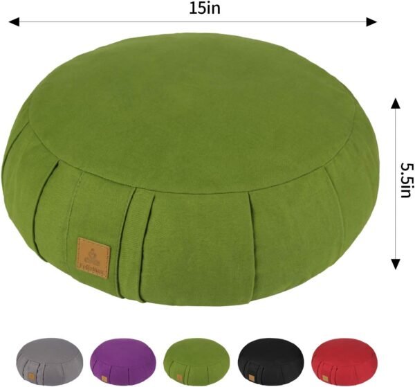 Round Zafu Meditation Cushion, D=15" H=5.5" Zabuton Meditation Pillow, Yoga Bolster/Pillow, Floor seat, Zippered Organic Cotton Cover, Natural Buckwheat, Kneeling Pillow - Grey - Image 9