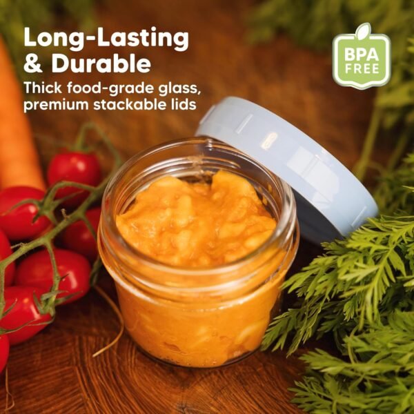 KeaBabies 12pk 4oz Glass Baby Food Containers - Leak-Proof, Microwavable Small Baby Glass Jars with Lids, Baby Food Storage Containers, Baby Snack Containers, BPA-Free Baby Food Jars (Nord) - Image 4