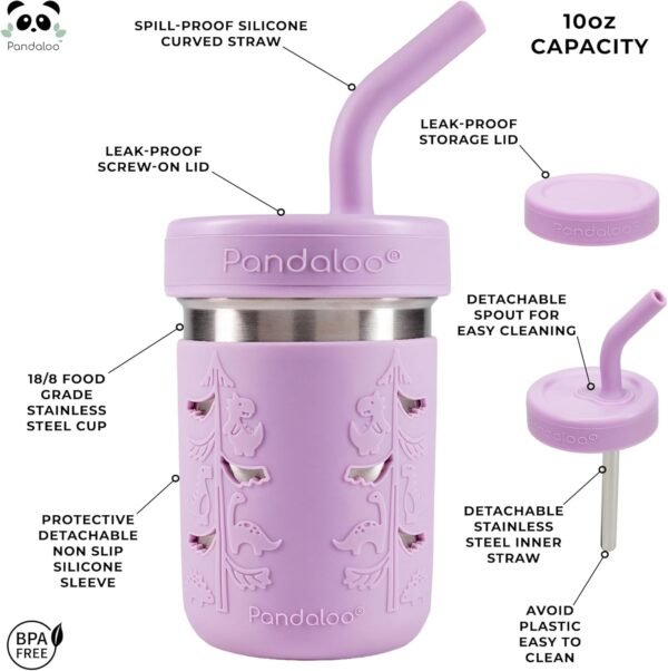 Pandaloo® Smoothie Cups for Kids - Stainless Steel Toddler Tumbler with Straw, Spill-Proof Sippy Cup for Smoothies - BPA-Free, Leak-Proof Lid, Toddler Snack Cups, 10 oz - Image 2
