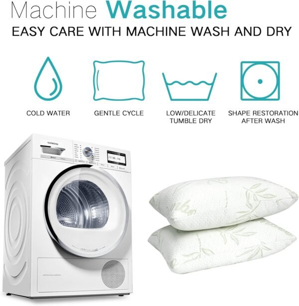 JJDANFILL Rayon Derived from Bamboo Pillow for Sleeping, Shredded Memory Foam Pillow Standard Size Set of 2, Adjustable Cooling Bed Pillow for Side Back Stomach Sleeper with A Washable Cover 20x26 - Image 6