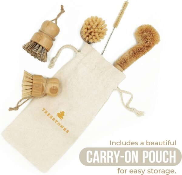Natural Bamboo Dish Brush Set - Kitchen Dish Brush Set - Wooden Dish Brush Set with Holder - Bamboo Dish Scrub Brush - Wood Dish Brush Set - Bamboo Dish Brush with Holder - Eco Friendly Dish Brush - Image 4