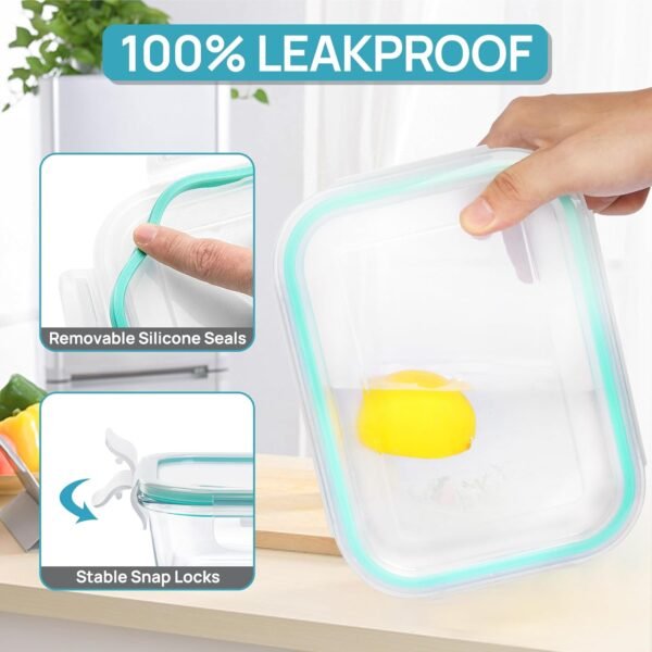 Vtopmart 18Pack Glass Food Storage Containers with Lids, Meal Prep Containers, Airtight Lunch Containers Bento Boxes with Leak Proof Locking Lids for Microwave, Oven, Freezer, Dishwasher - Image 6