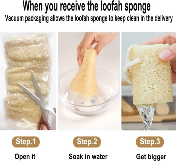 Natural Loofah Sponge Shower Organic Luffa Bath Loofa Exfoliating Body Scrubber Loofah for Men Women Adults Back Face Body Skin SPA Care - 6 Pieces - Image 3