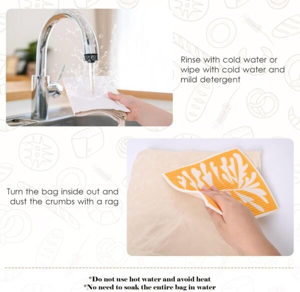 Reusable Bread Bags for Homemade Bread, 2 Pack Cotton Beeswax Bags for Sourdough Bread, XL Bread Storage Bag - Image 6