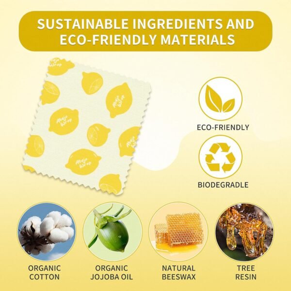 Beeswax Wraps for Food, Reusable Beeswax Wraps 9 Pack, Beeswax Wrap/Fish Apple Lemon - Image 3