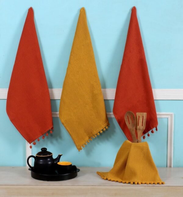 ACCENTHOME 100% Cotton Waffle Weave Kitchen Towel Set of 4 Super Soft Absorbent Tea Towels | Durable Cleaning Dish Cloths & Quick Drying Dishes Rags 18x26 inches in Rust/Mustard Color - Image 3