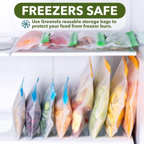 Greenzla Reusable Food Storage Bags – 12 Pack BPA FREE Freezer Bags (4 Reusable Gallon Bags & 4 Reusable Sandwich Bags & 4 Reusable Snack Bags), EXTRA THICK & Leakproof Reusable Lunch Bags for Food - Image 4