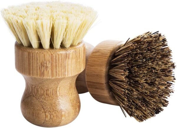 Palm Pot Brush- Bamboo Round 3 Packs Mini Dish Brush Natural Scrub Brush Durable Scrubber Cleaning Kit with Union Fiber and Tampico Fiber for Cleaning Pots, Pans and Vegetables - Image 6