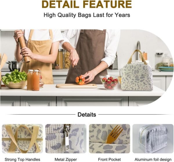 Mziart Lunch Bag Lunch Box for Women Men, Cute Ink Pattern Lunch Tote Bag Aesthetic Insulated Bento Box Meal Prep Containers Reusable Lunch Cooler Bag for Work Office Picnic Beach Travel (Beige) - Image 3
