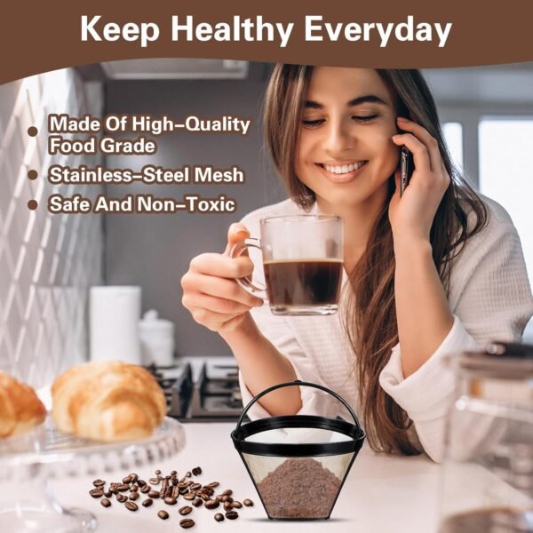 Reusable Coffee Filters, 8-12 Cup Premium Gold Coffee Filter Basket Cone Shape Permanent Basket Filter Coffee Maker Filters Compatible with Ninja Dual Brew Pro Reusable Coffee Filter - Image 7