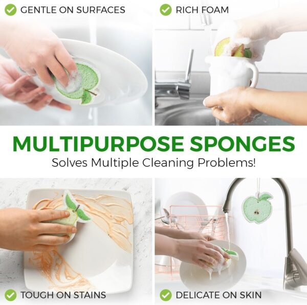 AIRNEX Biodegradable Cellulose Compressed Sponges Bulk - Fruit Shaped Kitchen Sponges Pack of 12 - Eco Friendly Compostable Dish Sponges for Washing Dishes - Odor Free Pop Up Natural Dish Sponges - Image 6
