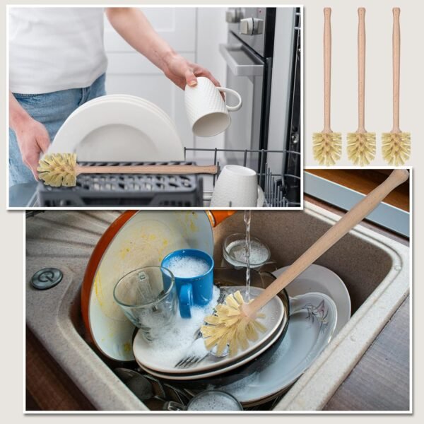 Gejoy 6 Pcs Bottle Brush, Natural Wood Dish Brush Scrub Brush with Long Beechwood Handle Bristles for Cleaning Bottles Mugs Jars Glasses Dishes Vases Pitchers, 13.6 x 2.6 Inches - Image 6