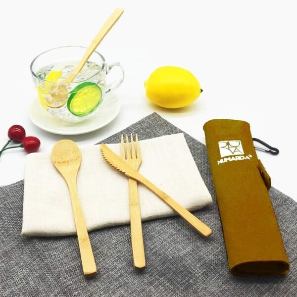 Bamboo Utensils, Eco Friendly Flatware Set, Bamboo Cutlery Set, Bamboo Travel Utensils, Camping Utensils Set, Portable Utensils Set, Knife, Fork, Spoon, Reusable Straws Chopsticks, 7 Pieces,7.9 inch - Image 6