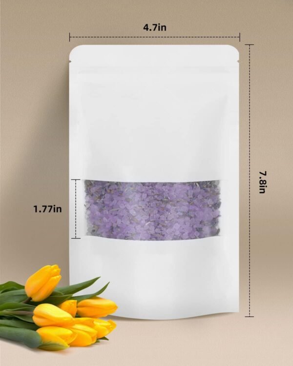 100pcs Kraft Bags with Window 4.7x7.8 Inches White Reusable Sealable Zip Lock Food Storage Stand up Paper Pouches for Home or Business - Image 2