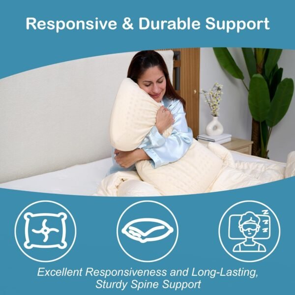 Green Natural Organic Bed Pillow - GOLS Certified Organic Rubber Foam Latex Pillows for Sleeping for Side, Back, and Stomach Sleepers Zippered Organic Cotton Cover - Size Standard - Mid Loft - Soft - Image 4