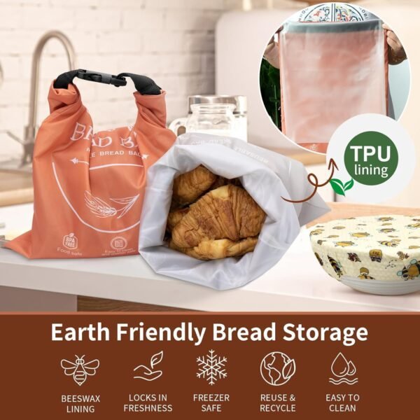 2 Pack Reusable Bread Bags for Homemade Bread with Beeswax Wraps for Food, Sourdough Bread Baking Supplies, Sourdough Bread Bags & Beeswax Wrap for Bread Storage - Image 4