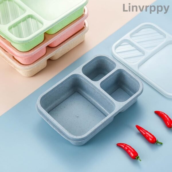 Bento Lunch Box Containers - 3 Compartment Wheat Straw Meal Prep Containers for Adult, BPA Free Plastic Reusable,Microwave & Dishwasher Safe,Portable Toast Bread Sandwich Box - Image 3