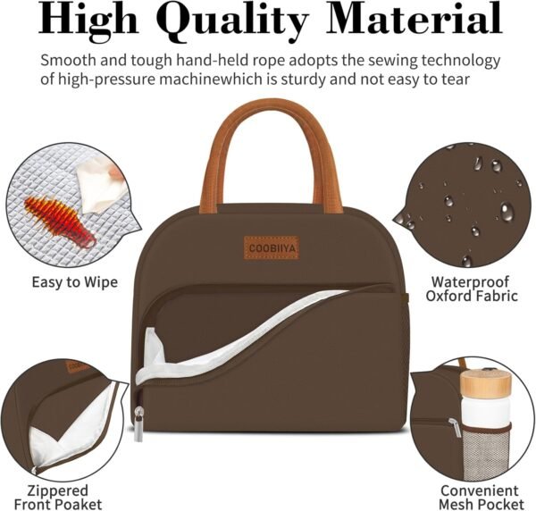Coobiiya Lunch Bag Women, Lunch Box Lunch Bag for Women Adult Men, Small Leakproof Cute Lunch Tote Large Capacity Reusable Insulated Cooler Lunch Container for Work/Office/Picnic/Travel-Brown - Image 5