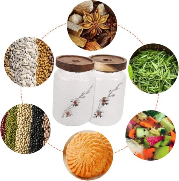 2pcs Glass Jar Containers for Food Wine Bottle with Lid Sugar Jar with Skeleton Decor Sugar Bowl Sugar Canisters Portable Tea Can Food Storage Snack Container Cereal Container Wood - Image 7