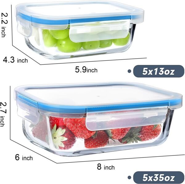 BAYZZ 10 Packs Glass Food Storage Containers with Lids, Glass Meal Prep Containers, Airtight Glass Lunch Containers, Freezer, Oven, Microwave & Dishwasher Friendly, Blue - Image 2