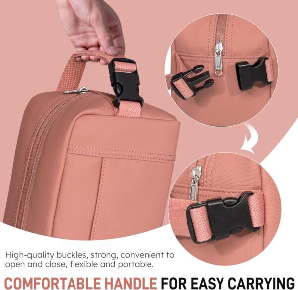NOL Natural Organic Lifestyle Nylon Waterproof Snack Bag Snack Box Lightweight Lunch Bag for Women, Reusable, Zip Closure with Buckle Handle, Travel Toiletry Bag, Makeup Bag, Dark pink - Image 3