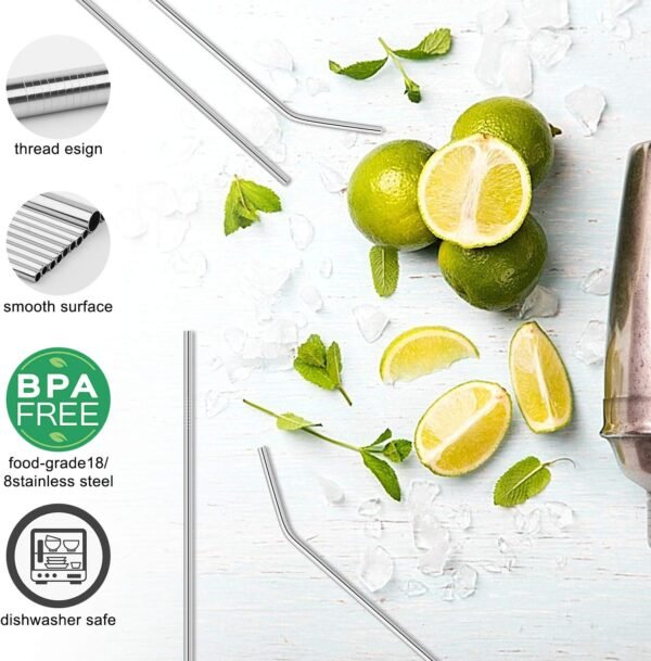 Hypermotion Stainless Steel Straw, Food Grade Reusable Metal Drinking Straw Set with 2 Cleaning Brushes and Carry Pouch for Smoothie, Milkshake, Cocktail and Hot Drinks - Image 3