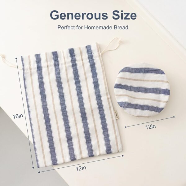 Bread Bags for Homemade Bread Sourdough with Bowl Cover, Reusable Linen Bread Storage Bag Sourdough Bread Bags - Plastic Lined - with Bread Proofing Cover - Image 5