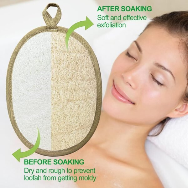 Large Natural Shower Loofah Sponge 7x5 inch, Exfoliating Body Scrubber, Premium Bath Sponge for Women and Men, Natural Luffa Made with Eco-Friendly and Biodegradable Large Lufas Pad 3 Packs - Image 4
