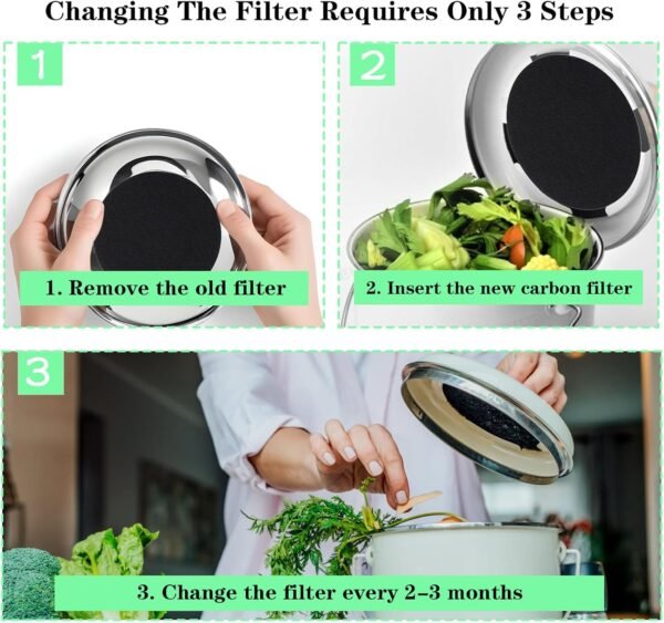 6 Pack 6.7 Inch Compost Bin Filter for Compost Bucket, Charcoal Filters for Countertop Bin, Activated Carbon Replacement Compost Bin Filter for Kitchen, Home Bucket Compost Pail Refill, Round - Image 5