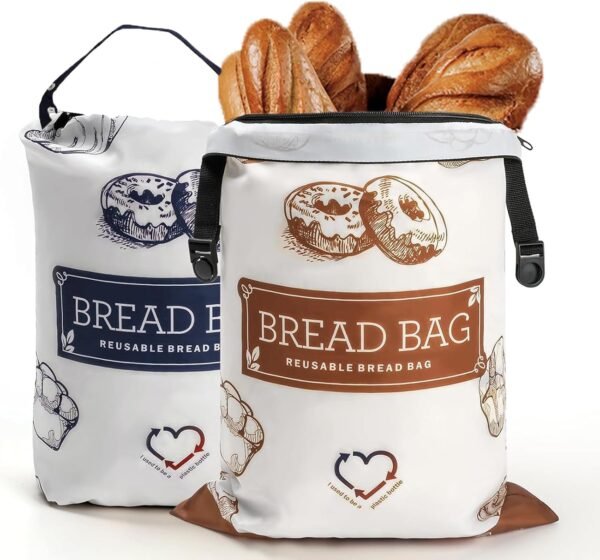 2 Pcs Bread Storage for Homemade Bread, Reusable Bread Bags Storage Bag With Zipper, Large Freezer Container to Keep Bread Fresh, Perfect Bread Making Accessories
