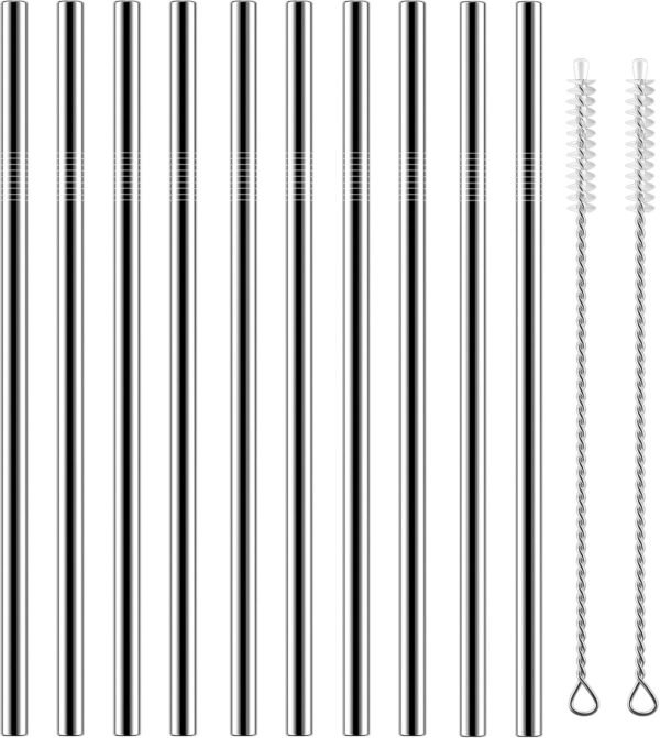 Set of 10 Stainless Steel Straws, HuaQi Straight Reusable Straight Drinking Straws 10.5'' Long 0.24‘’ Dia for 30 oz Tumbler and 20 oz Tumbler, 2 Cleaning Brush Included - Image 8