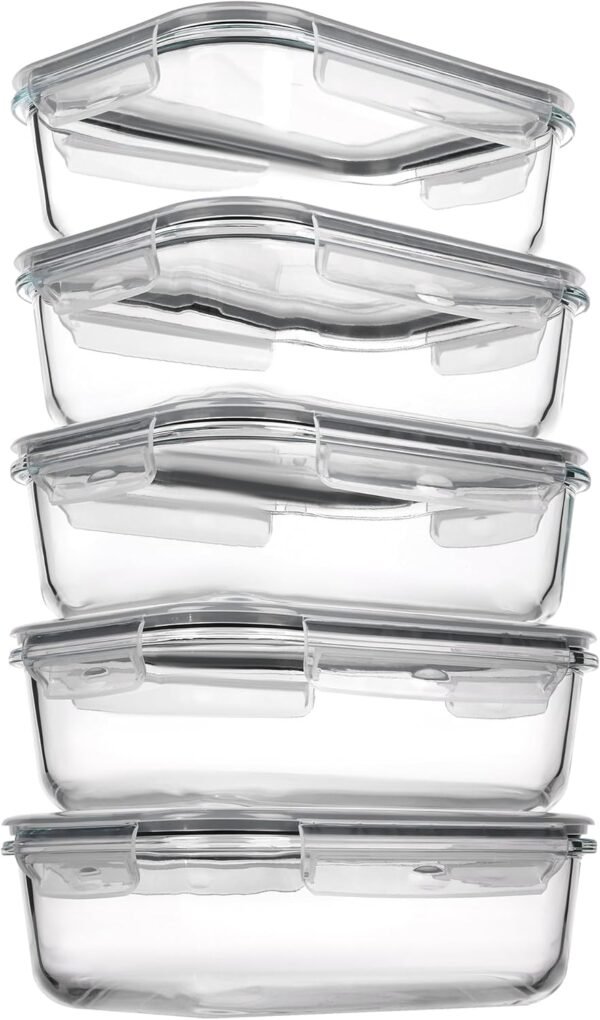 Vtopmart 5 Pack 35oz Glass Food Storage Containers with Lids, Meal Prep Containers, Airtight Reusable Lunch Container Set, Safe for Oven, Microwave, Freezer, and Dishwasher - Image 8