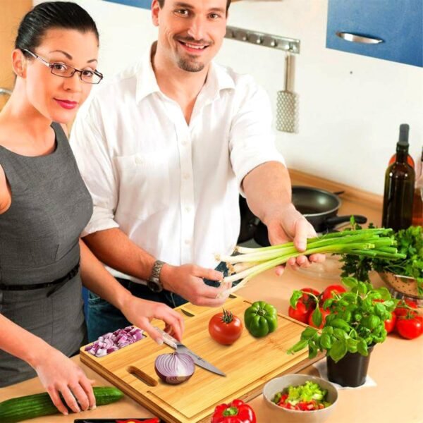 Cutting Boards,Large Bamboo Chopping Board, Built-In 3 Compartments And Juice Grooves, Charcuterie Board for Kitchen Counter Meat (Butcher Block) Cheese, Vegetables,Bread (17 x 12.6") - Image 5