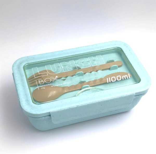 Lunch Box Bento Wheat Straw 2 Compartments, Eco-Friendly, Dishwasher & Microwave Safe, BPA-free, Air Tight, Leakproof, Compact & Portable (blue) - Image 2