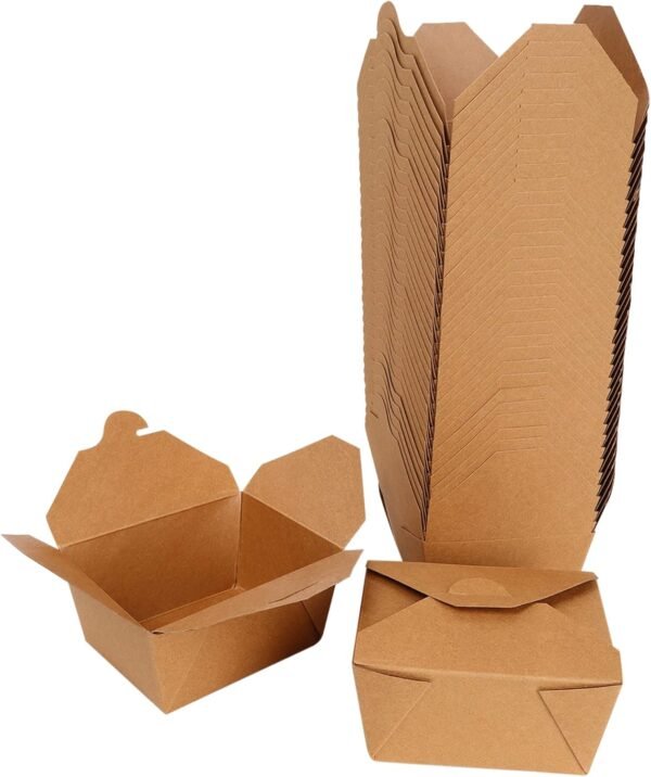 Eco-Friendly Take Out Food Containers - 30 oz Kraft Brown Take Out Boxes (50 Pack) Leak and Grease Resistant for Restaurant, Catering and Party