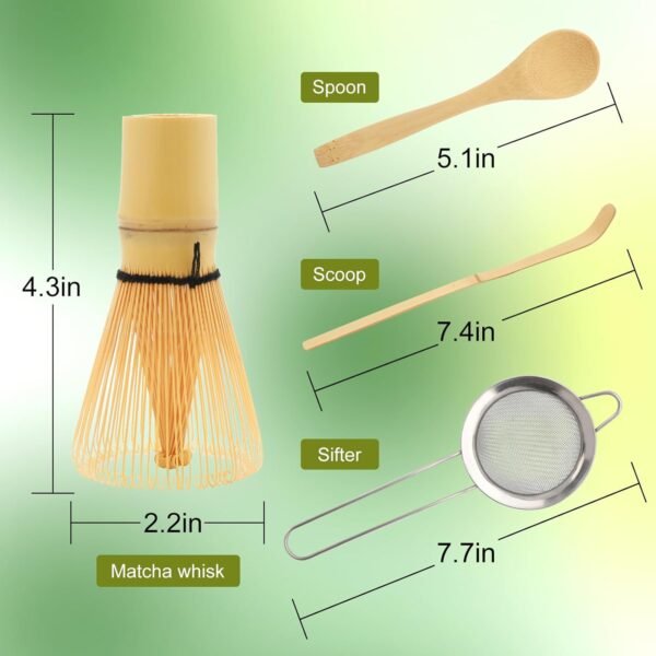 Matcha Whisk Set,Matcha Whisk,Matcha Set,Bamboo Whisk,Matcha Kit,Chasen Matcha Stirrer,Made from 100% Natural Bamboo,Durable and perfect for making matcha tea - Image 2